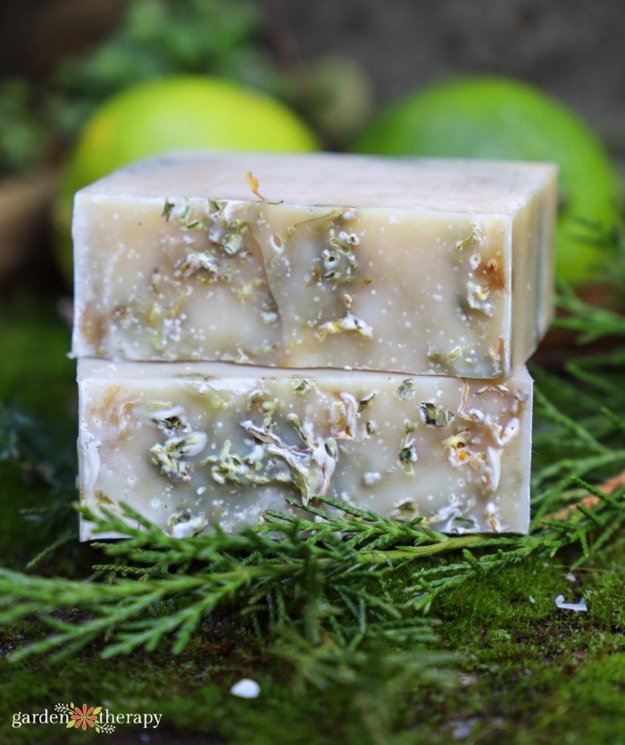 stacked homemade cedarwood soap