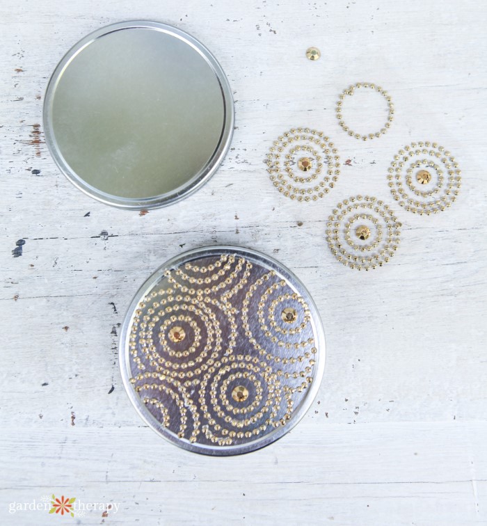 decorating candle tin with jewels
