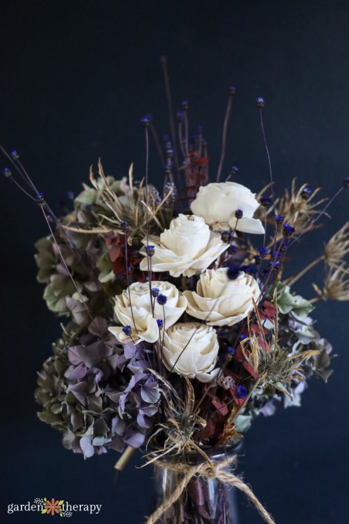 arranging dried flowers