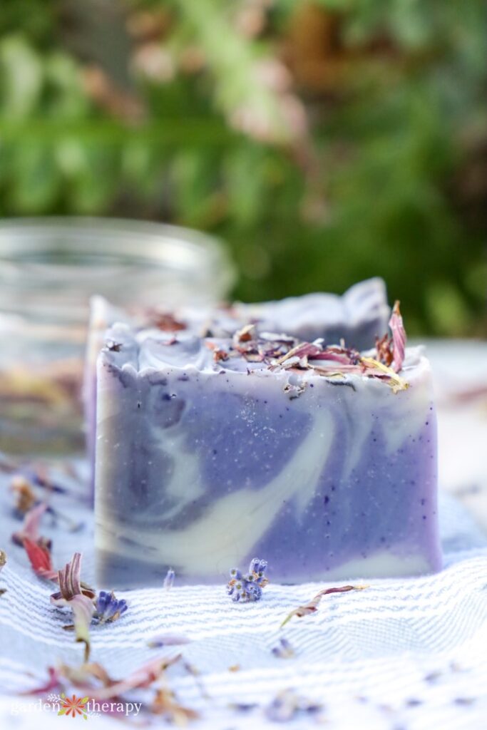 purple and white swirl soap