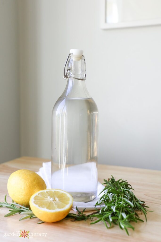 lemon and rosemary homemade glass cleaner