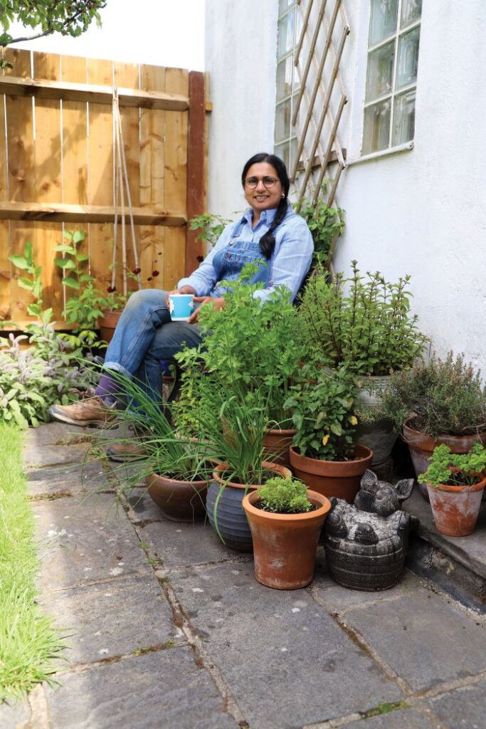 Rekha Mistry in her garden