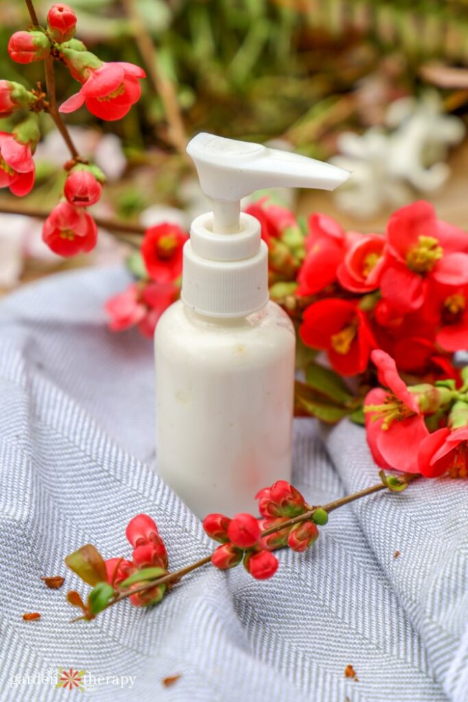 DIY floral lotion with flowering quince