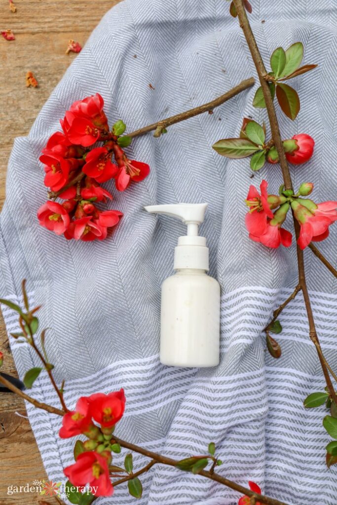 floral lotion and flowering quince