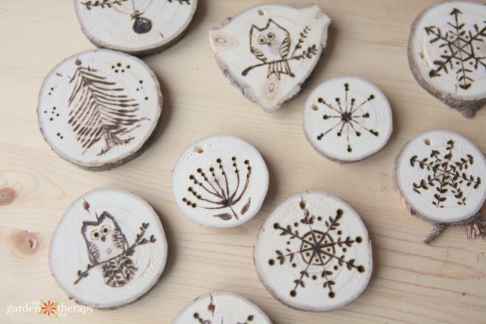 wood slice ornaments before sealing