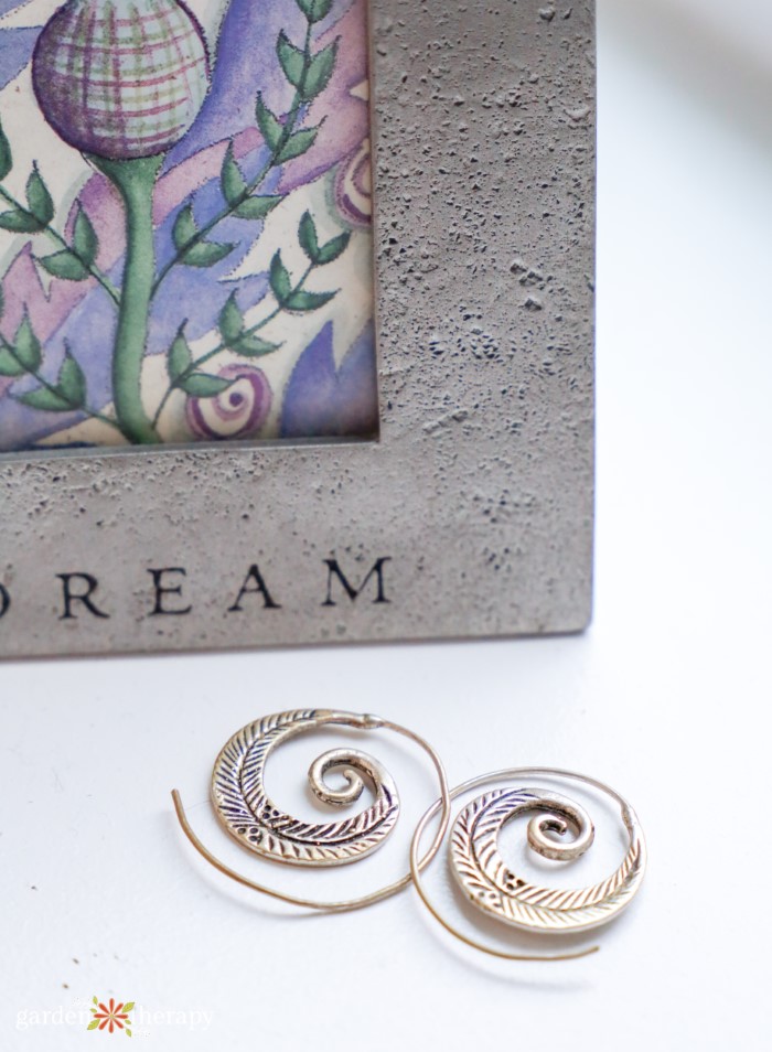 silver spiral leaf earrings