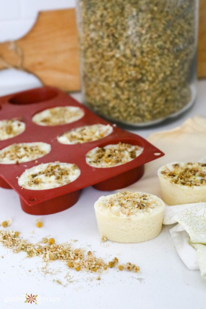 chamomile soap in mold