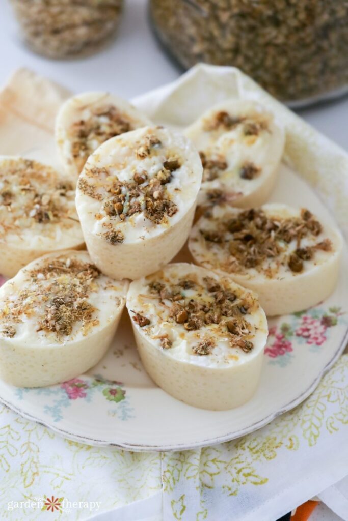 chamomile soap on a plate