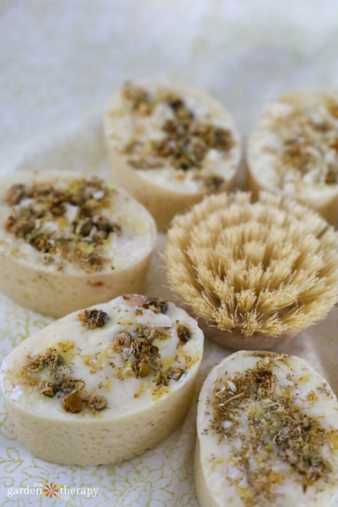 chamomile soap and scrub brush