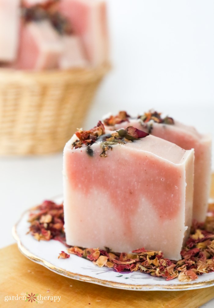 rose petal soap on plate