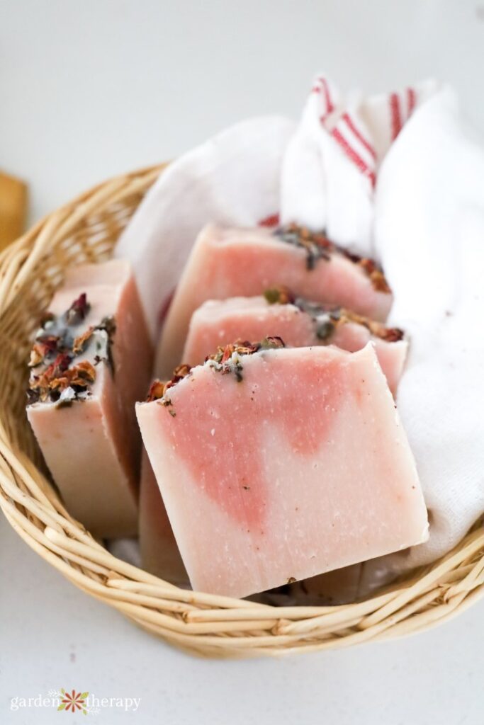 rose soap in basket