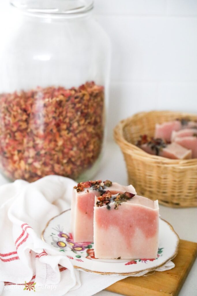 rose soap and rose petals