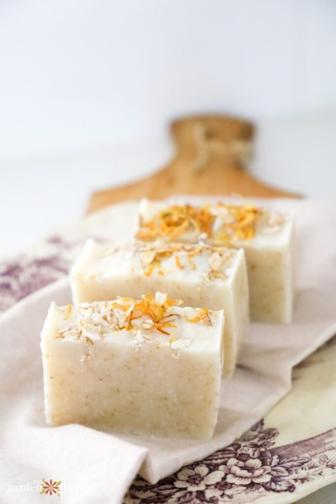 oatmeal soap with calendula petals on top