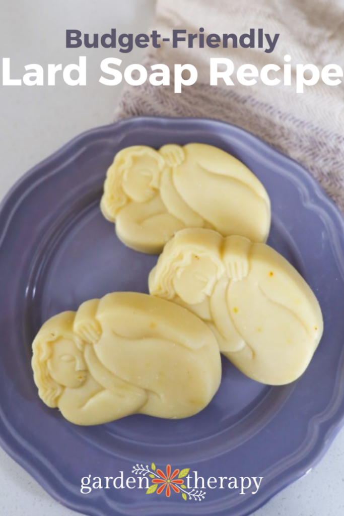 Pin image for a budget-friendly lard soap recipe