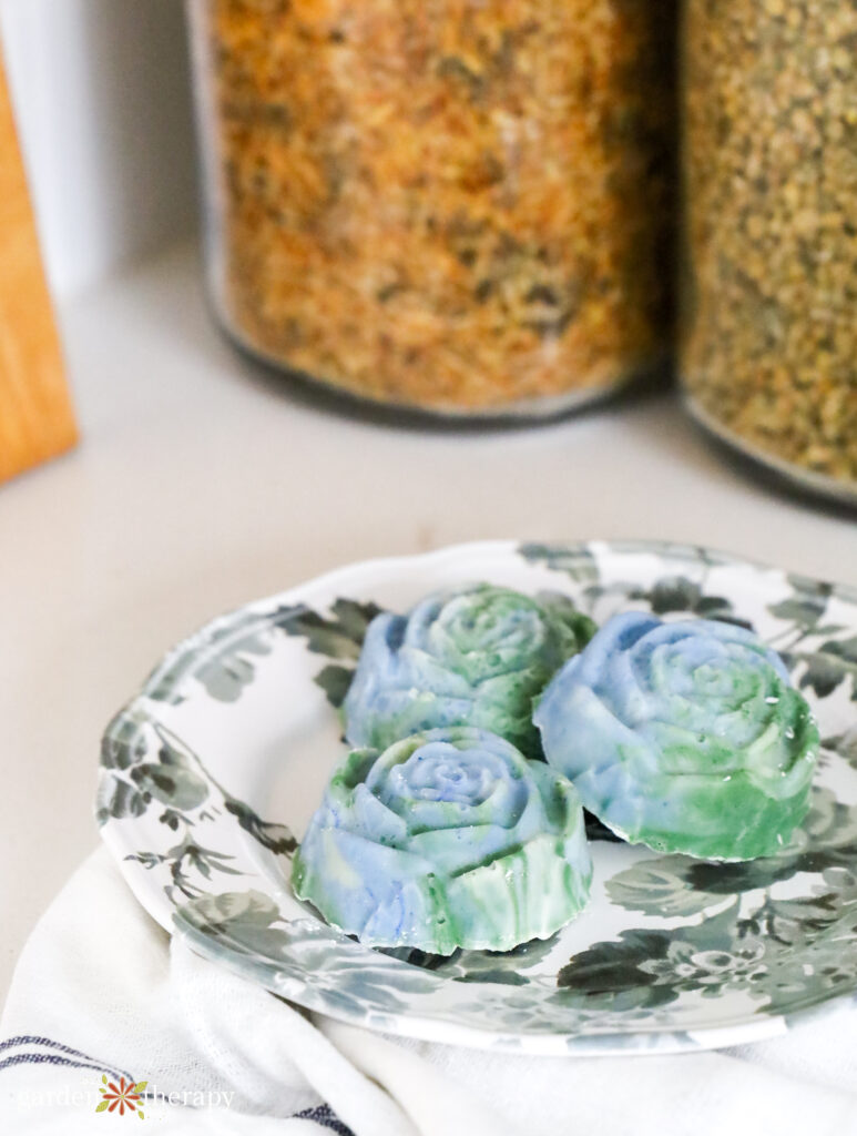 flower soaps on a plate