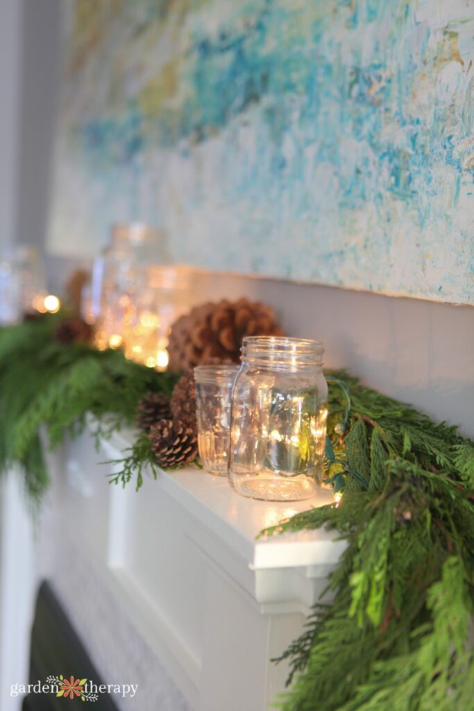 Christmas cedar garland with fairy lights