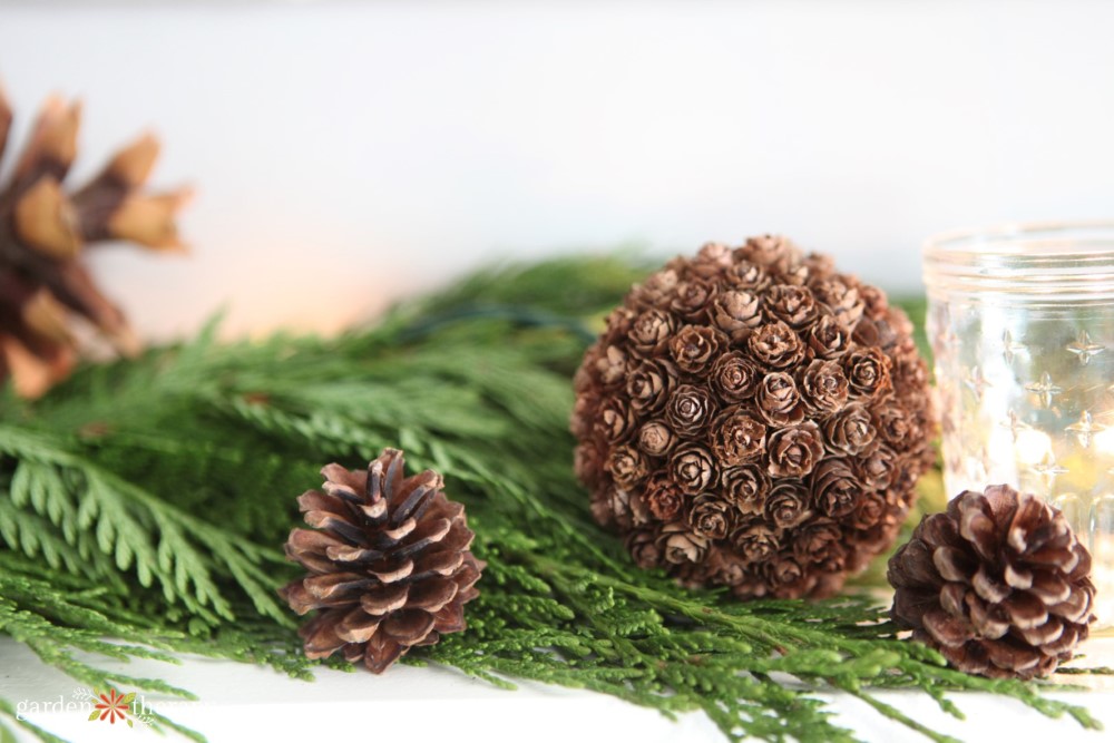 cedar garland and pinecone spheres