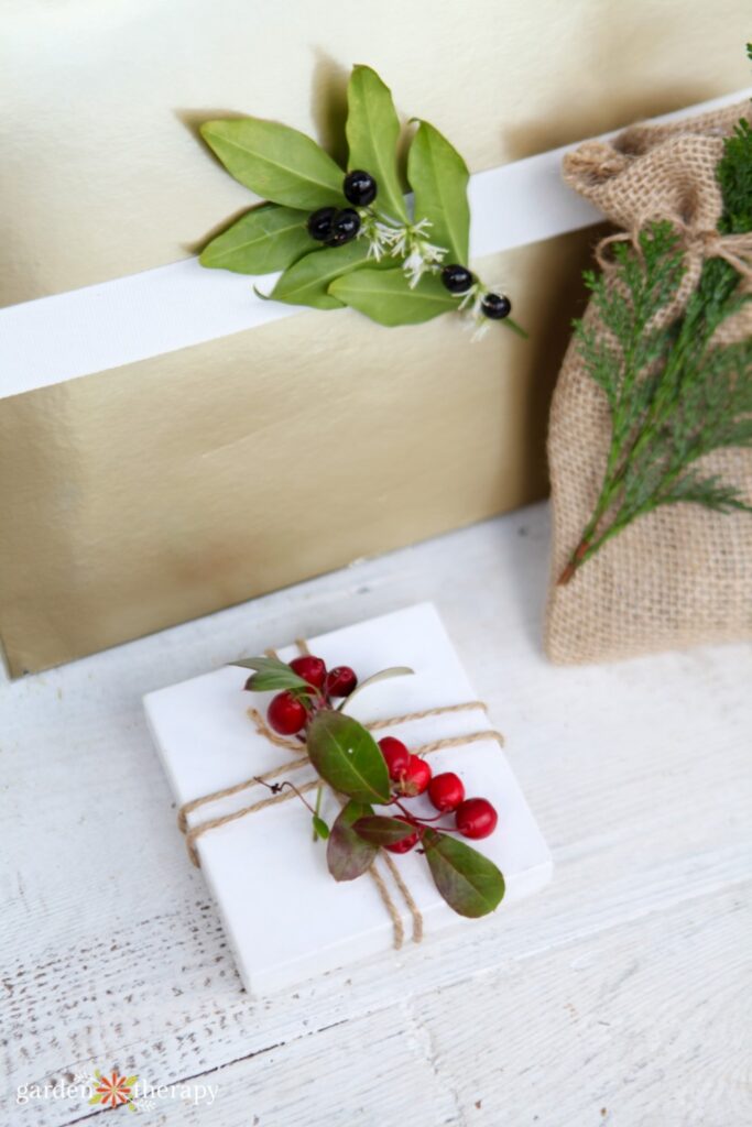 using wintergreen berries as a gift decoration