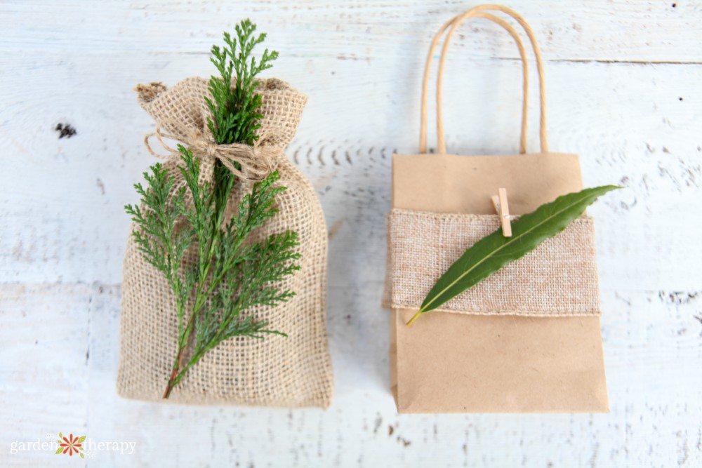 plant gift wrapping ideas using cedar and bay leaf