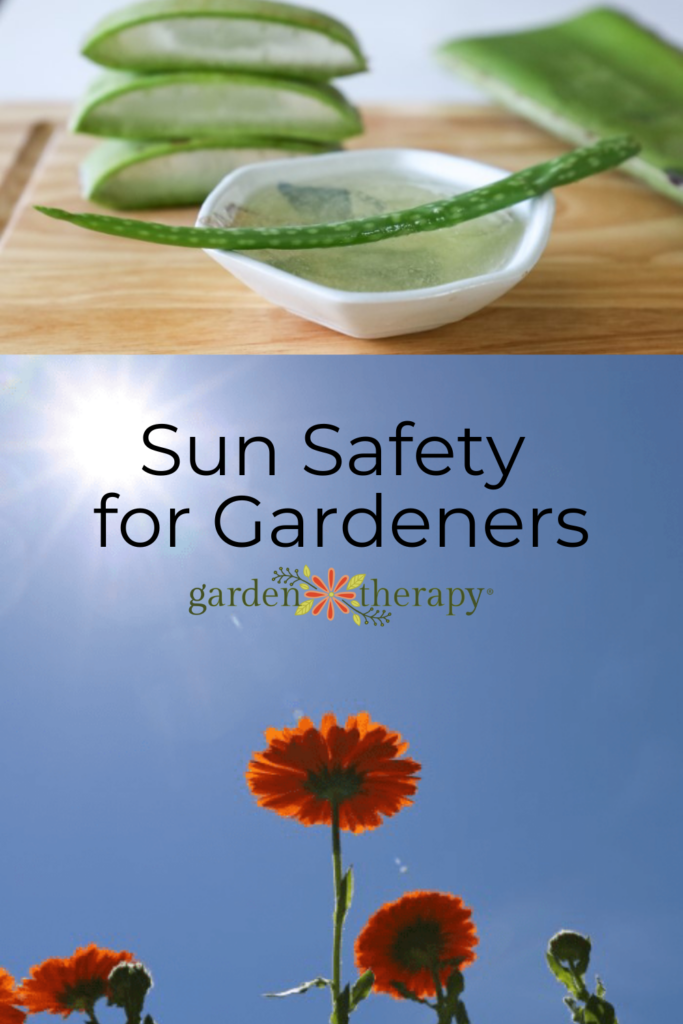 Pin image for sun safety for gardeners.