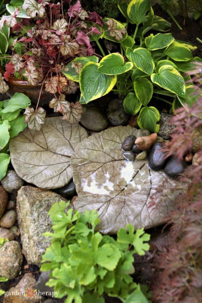 concrete leaf bird bath