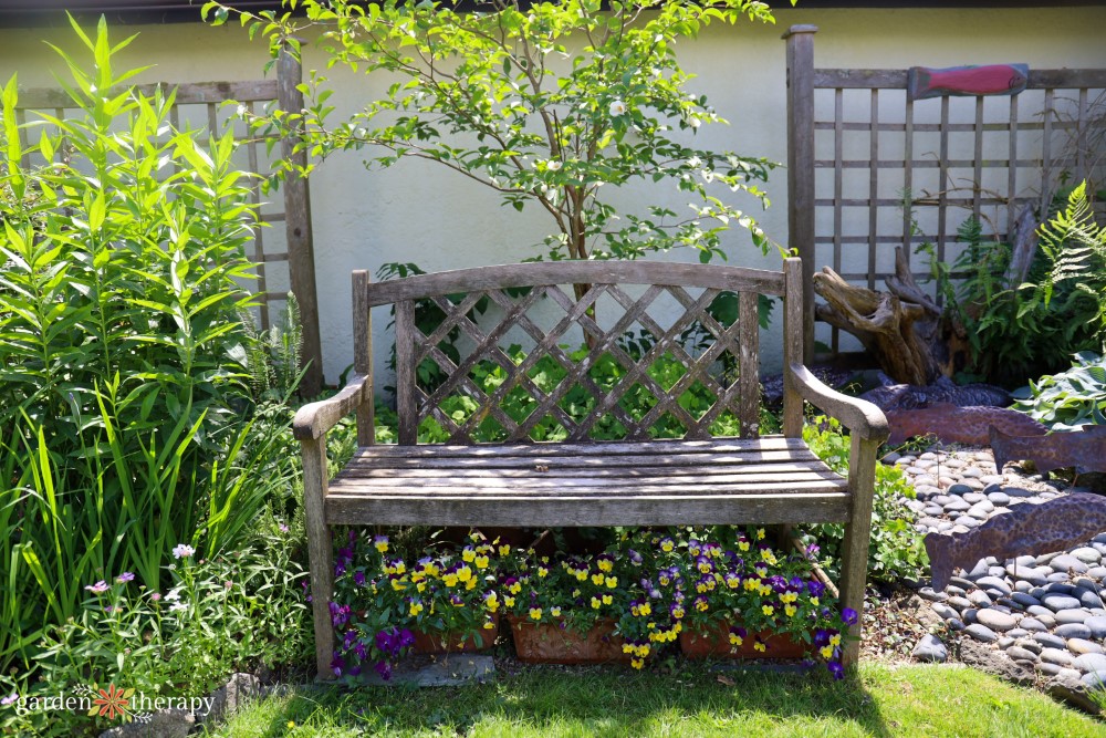 wooden bench in garden