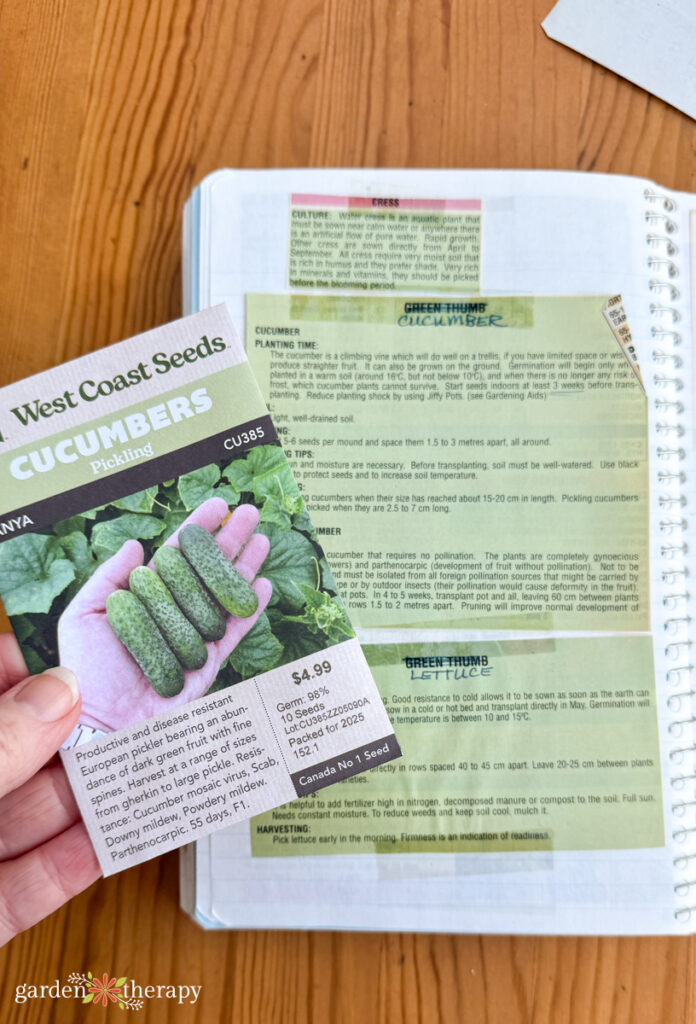 cucumber notes in garden journal