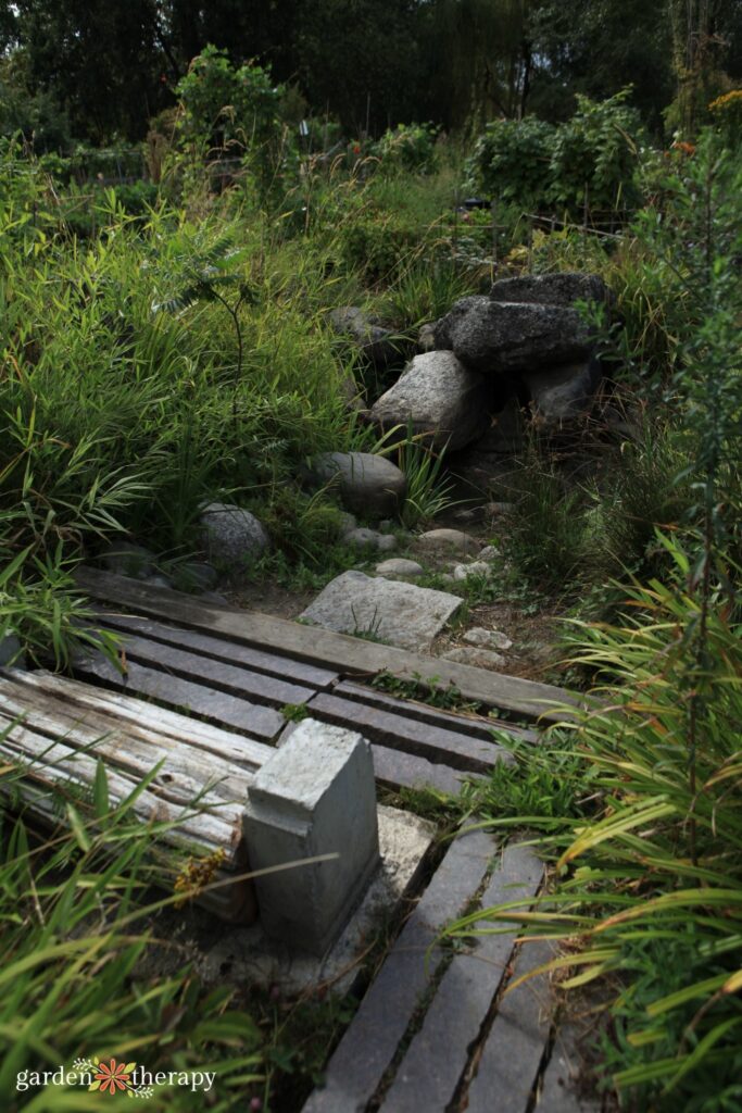 empty pond made of reclaimed stone