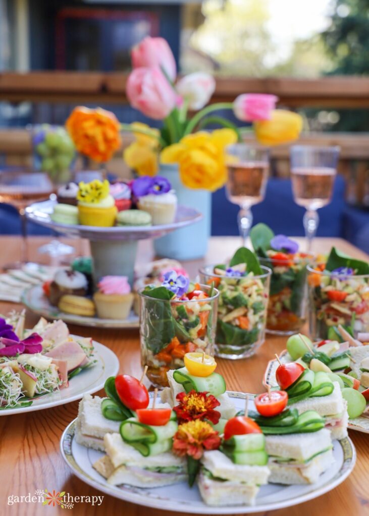planting party food setup on table