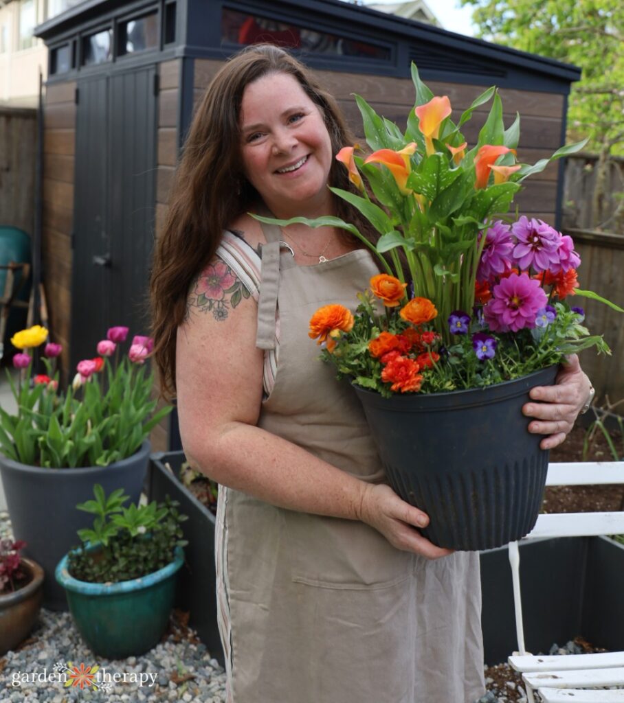 stephanie with summer flowering bulbs planter