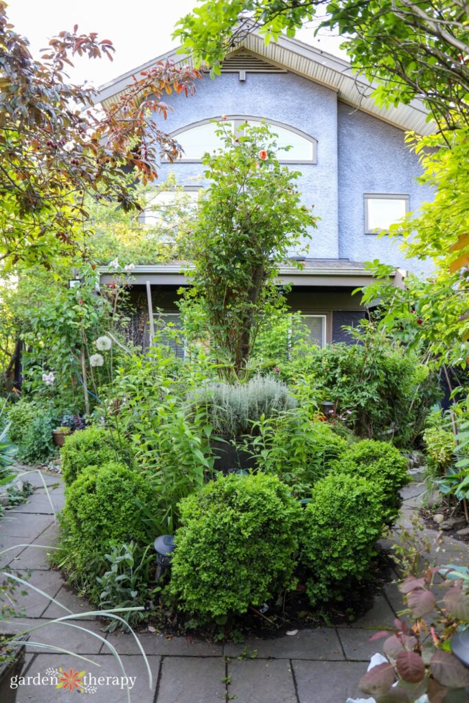 backyard porous paver pathway through garden