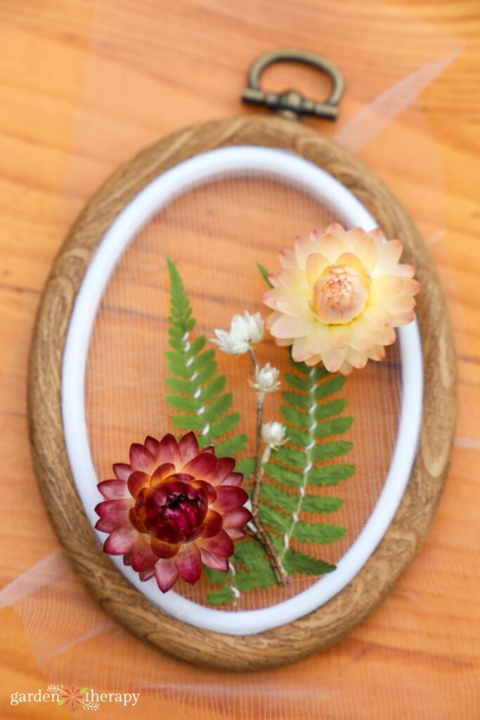 dried flower art with embroidery