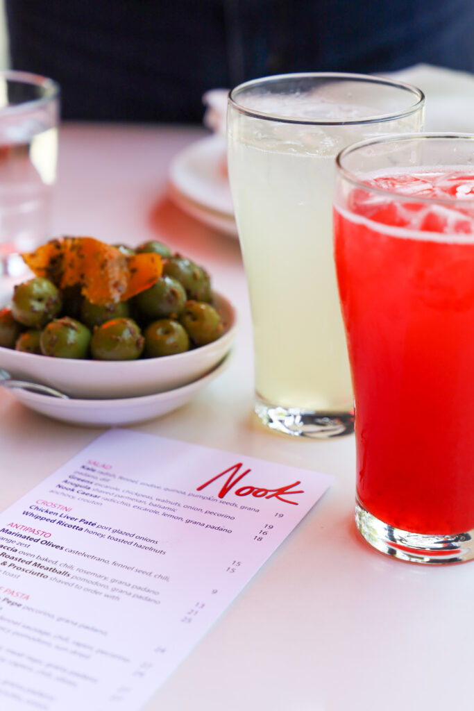 drinks and olives at Nook