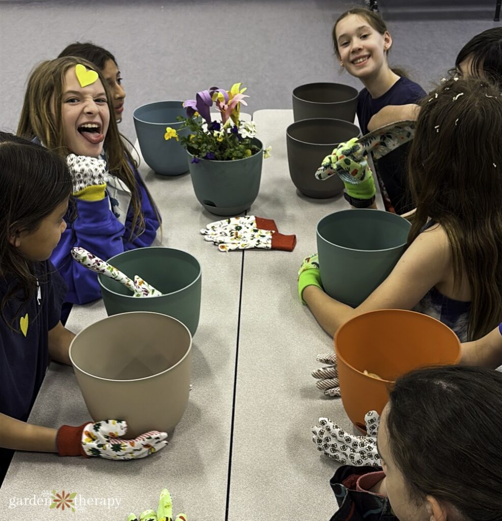 Girl Guides ready for potting plants